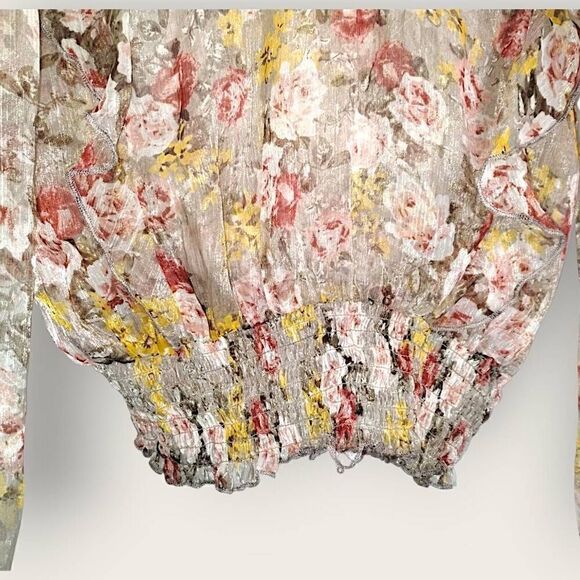 L.I.F.E Womens Blouse Sz XL Sheer Floral Print Romantic Swiftie Elastic Coquette - Picture 6 of 13